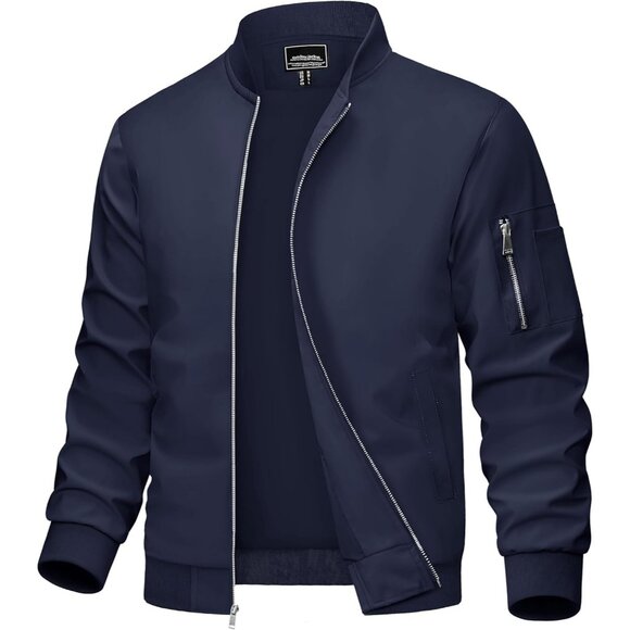 Men's #01 Dark Navy Bomber Jacket Coats Casual Zip Pocket Outwear 5 Pockets